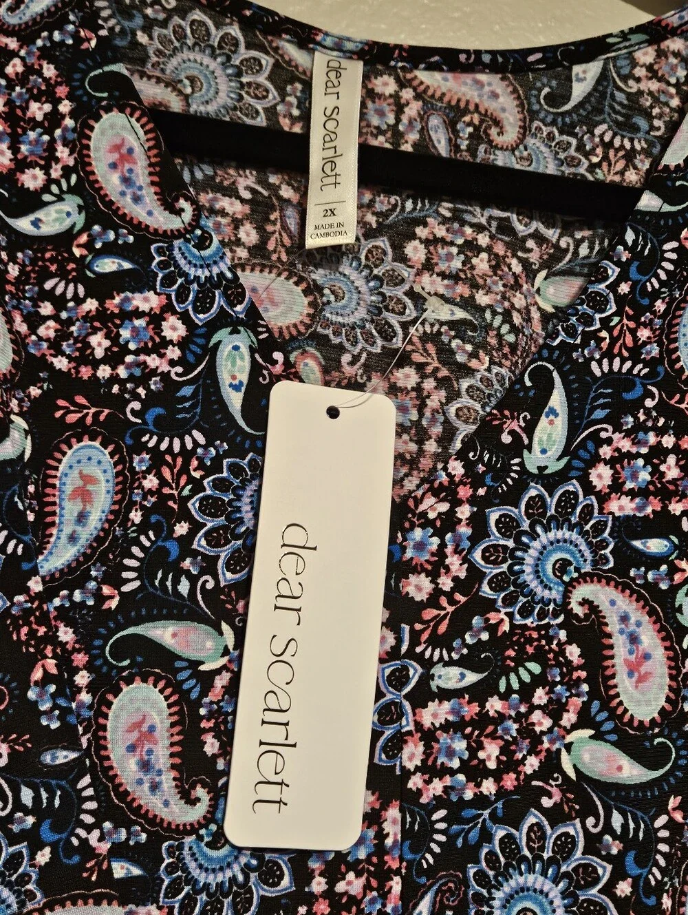Plus-Size Paisley V-Neck Tunic Top - Navy/Multi